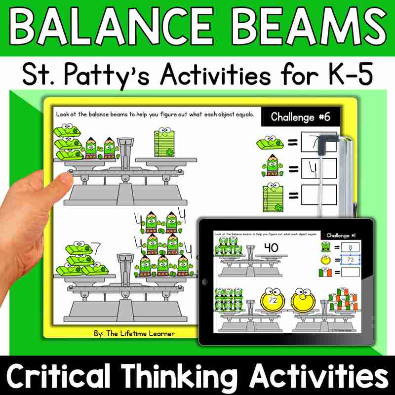 St. Patrick's Day Balance Beams Math Logic Puzzles