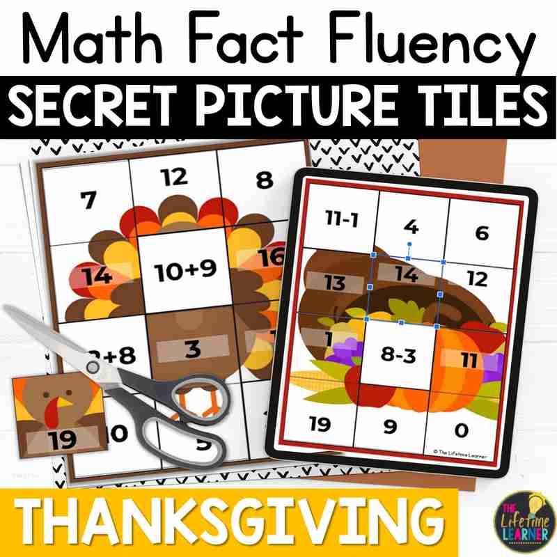 Thanksgiving Math Mystery Pictures Fact Fluency Practice