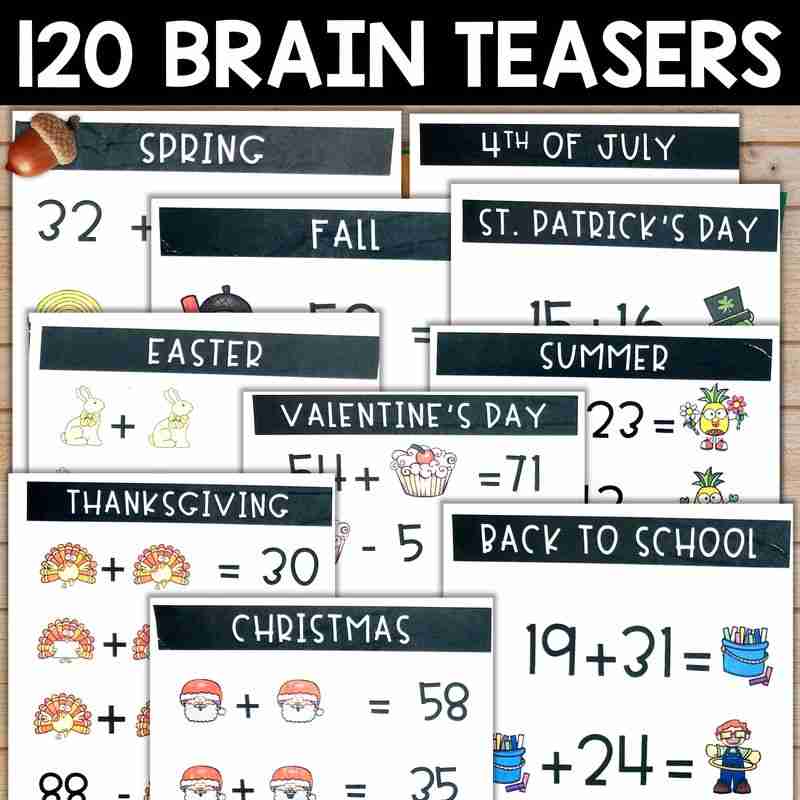 Addition and Subtraction to 100 Brain Teasers Bundle - Image 2