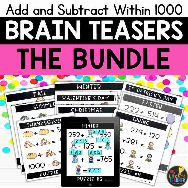 Addition and Subtraction to 1000 Brain Teasers Bundle