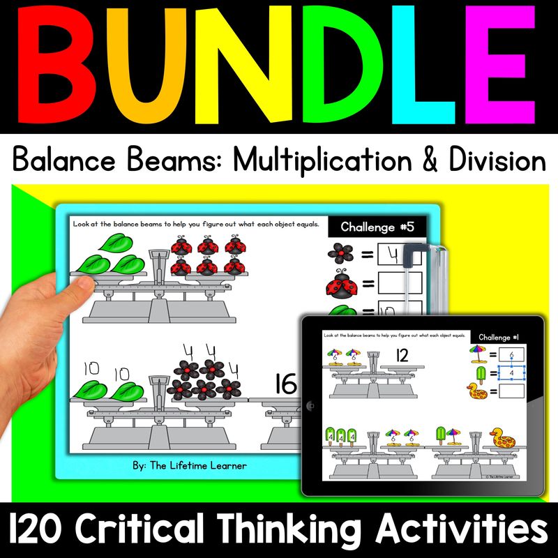 Multiplication and Division Balance Beams Math Logic Puzzles Bundle