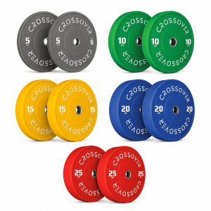 طقم أقراص أولمبية Bumper ملونة عالية الجودة – 5كجم إلى 25كجم (زوج) | Crossover Colour Rubber Bumper Plates
