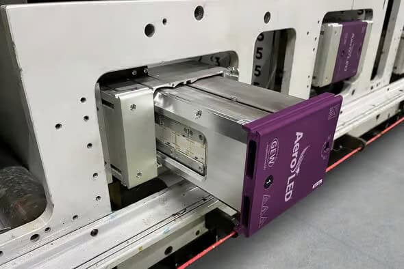 High-precision industrial automation component with AeroLED branding for manufacturing efficiency.