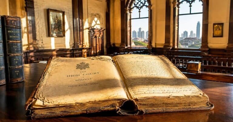 A weathered colonial-era law book open in a vintage Indian courtroom, representing bizarre Indian laws that remain enforceable in 2026.