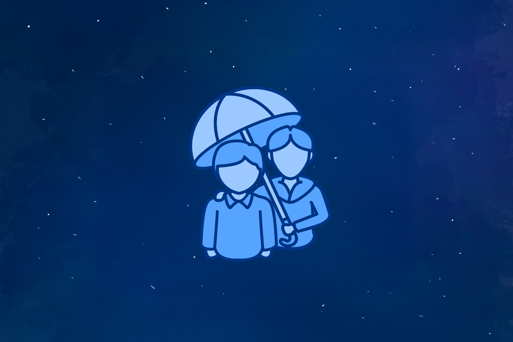 Illustration of two children with umbrella and masks, symbolizing child advocacy and support.