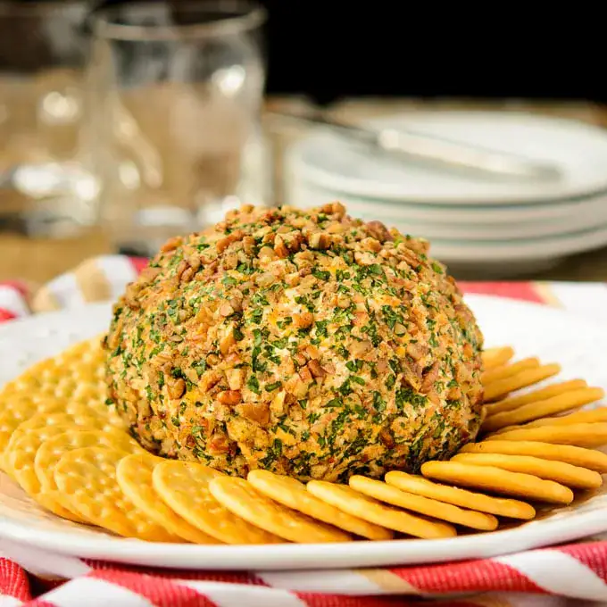 Triple cheese ball coated in pecans.