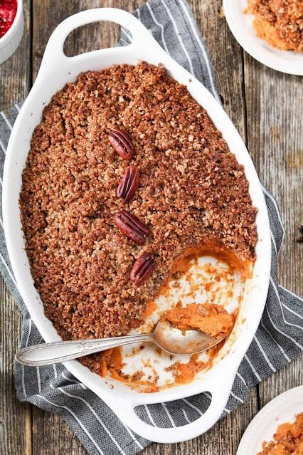 Vegan Sweet Potato Casserole with Pecan Crumble