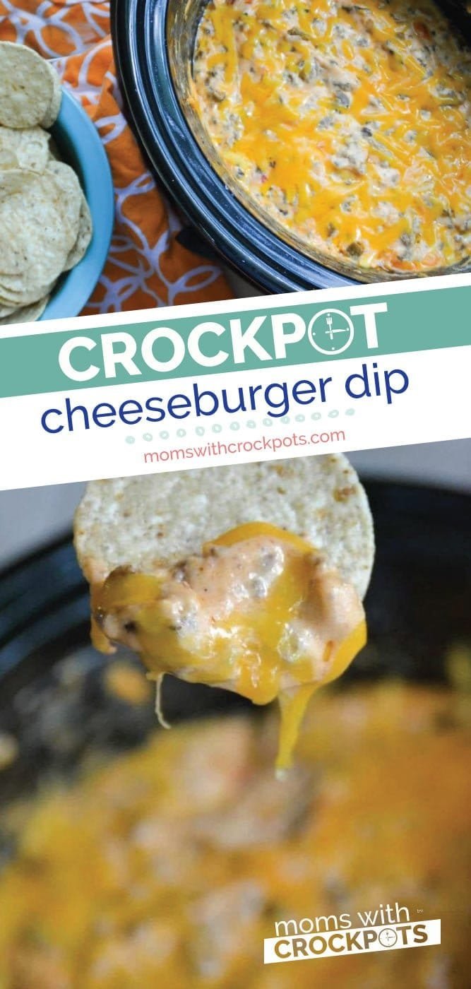 Slow cooker cheeseburger dip with ground beef and cheese.