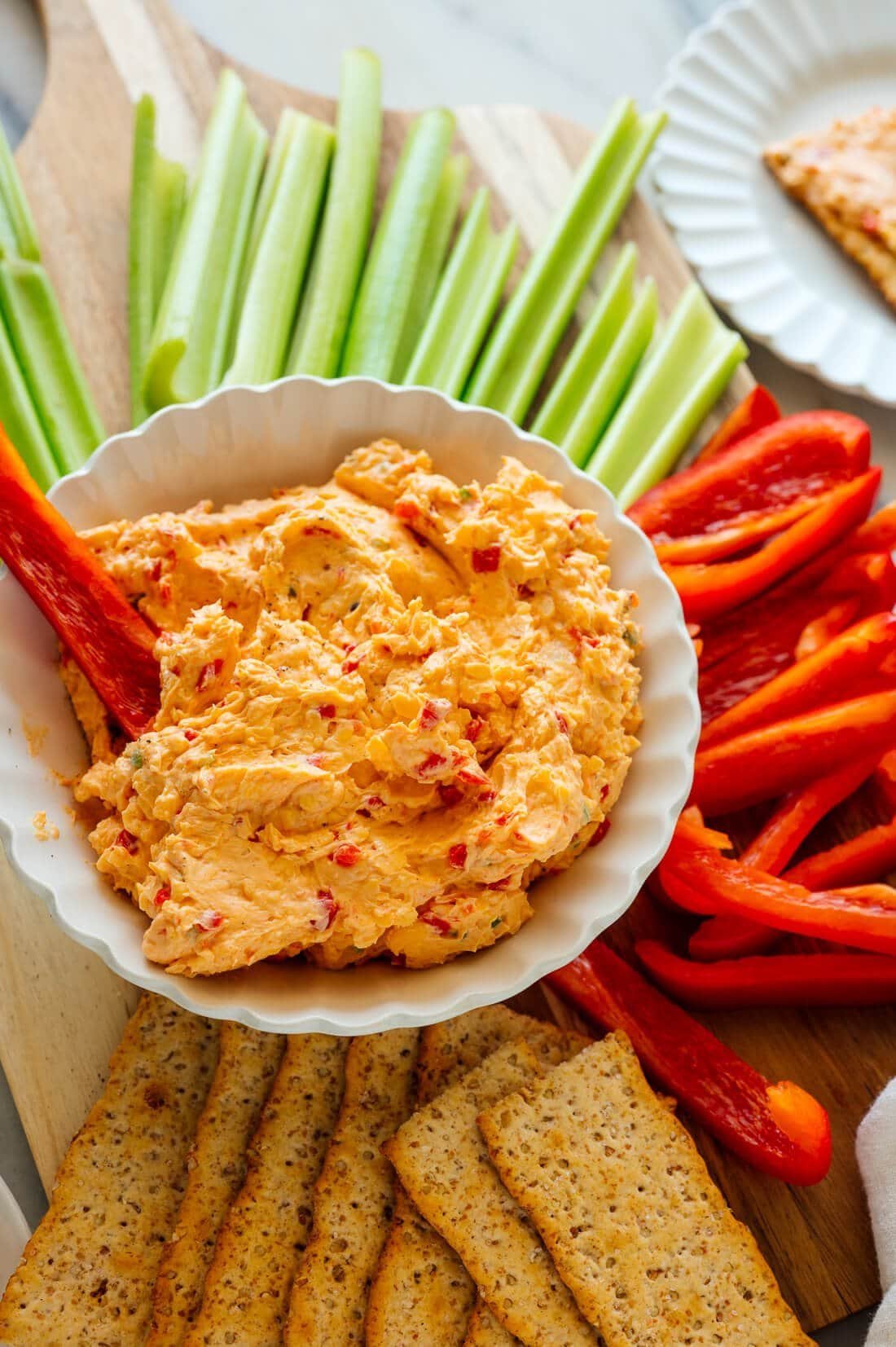 Pimento cheese dip served with crackers.