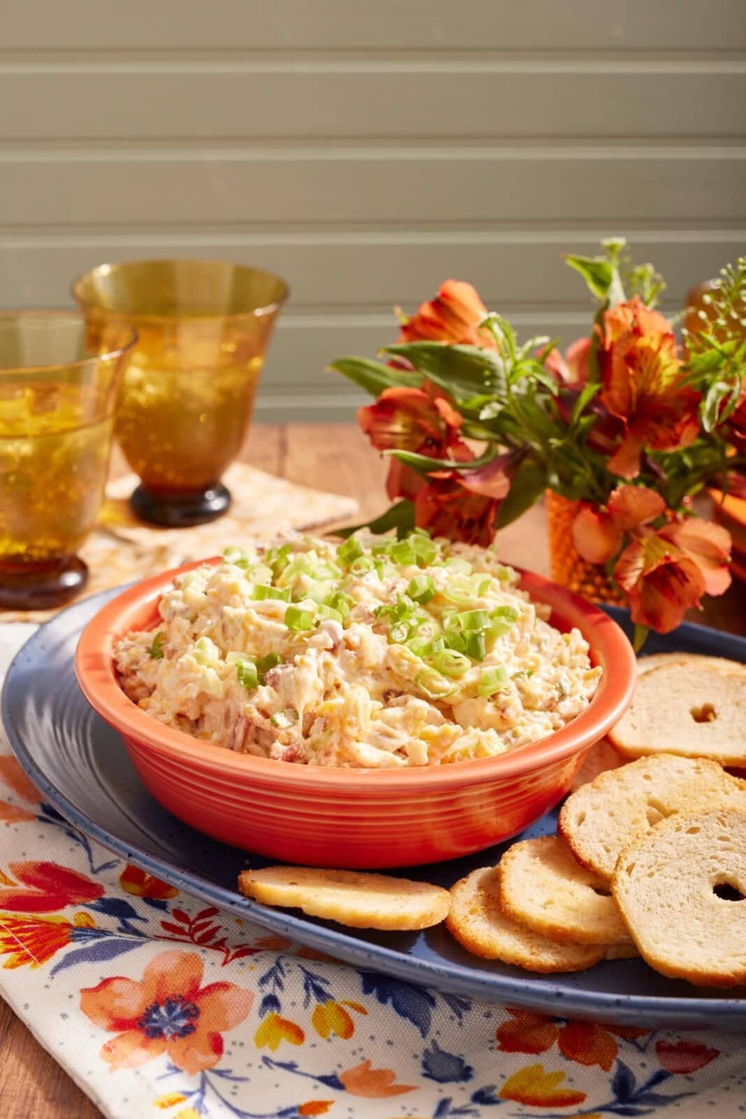 Million Dollar Dip with bacon and green onions.