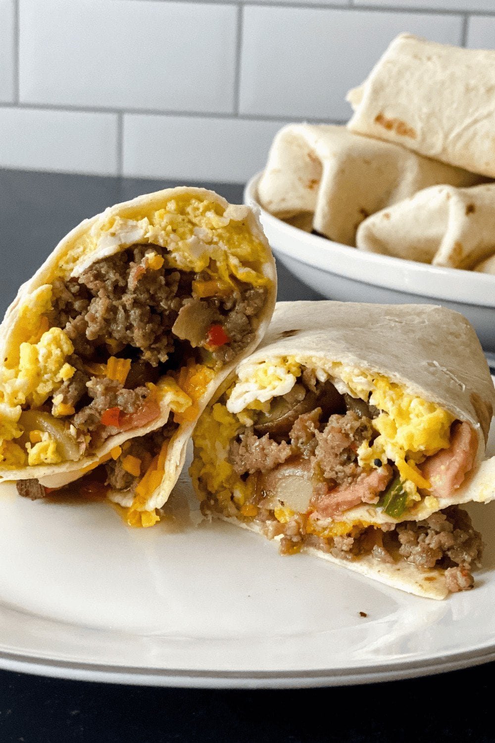 Cheesy bacon breakfast burrito crisped in an air fryer