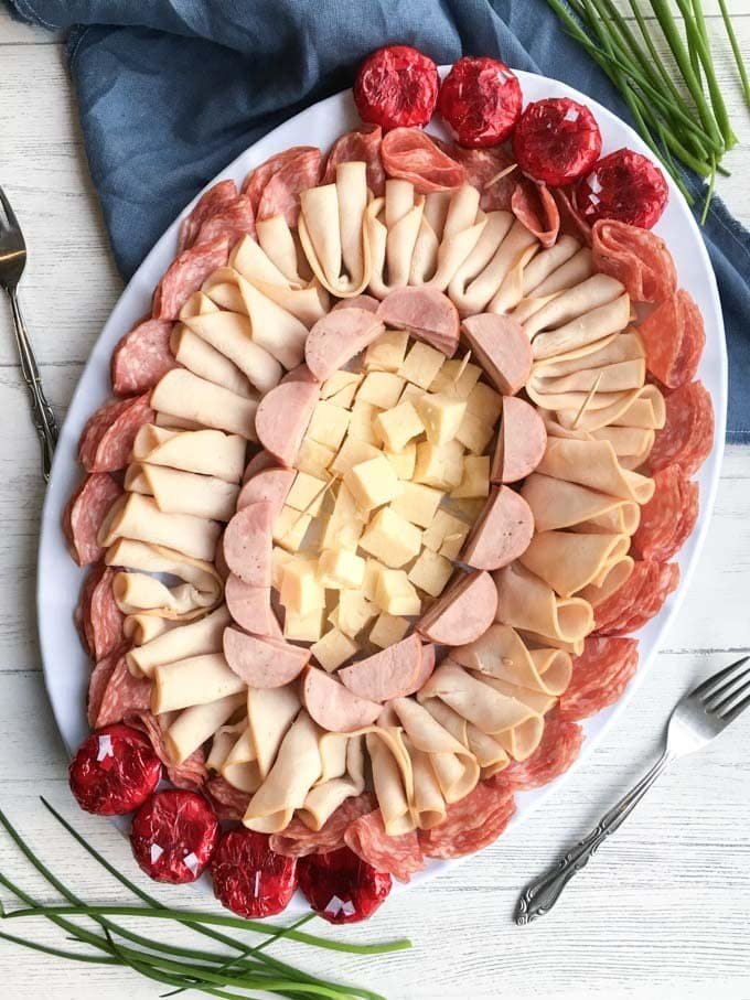 DIY deli tray with meats, cheeses and buns