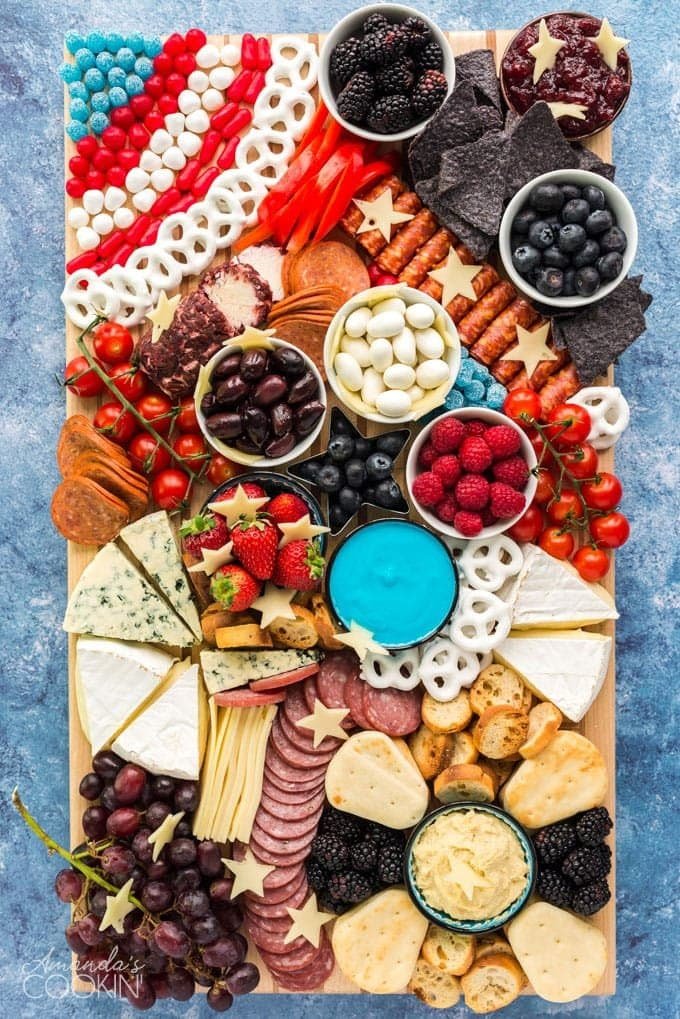 Red white blue patriotic charcuterie spread
