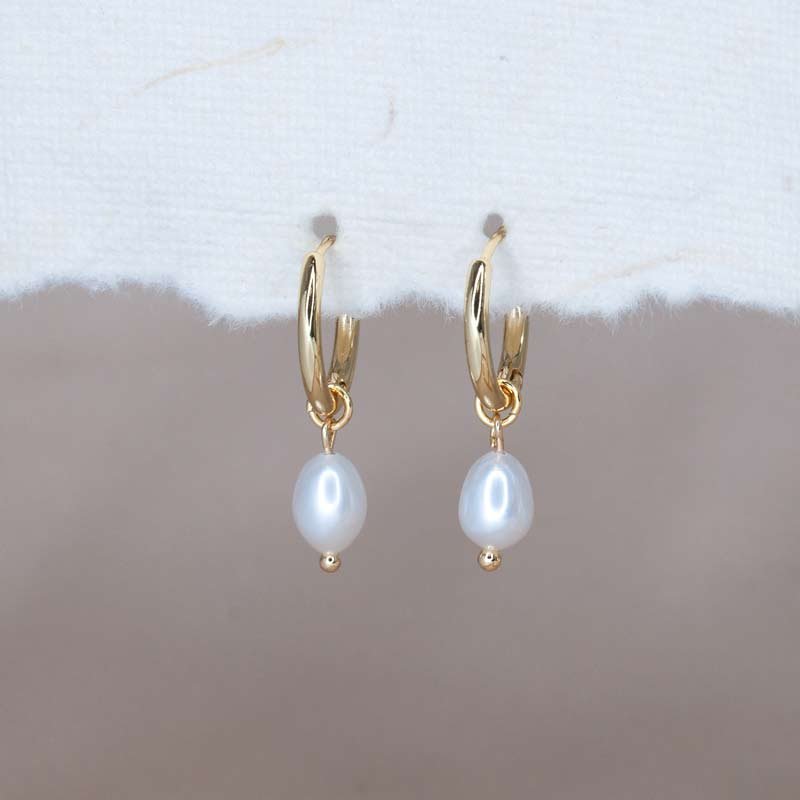 Gold pearl hoop earrings — minimalist hoops with soft luster for everyday elegance