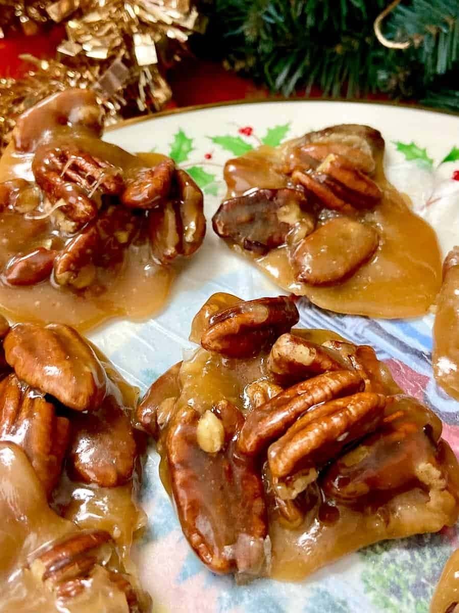Chewy pecan pralines close up