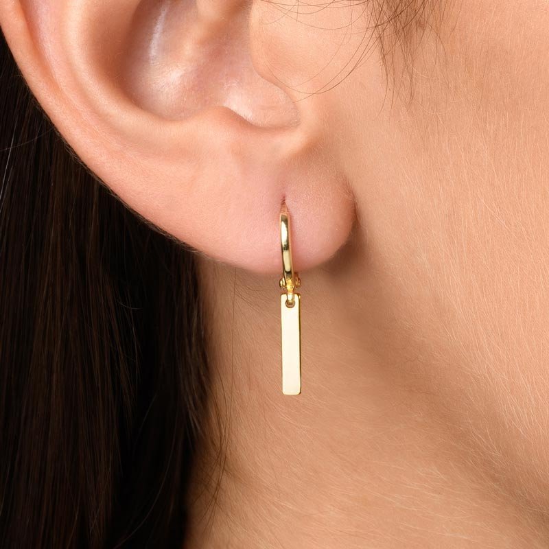Minimal bar hoop earrings in gold — small everyday hoops