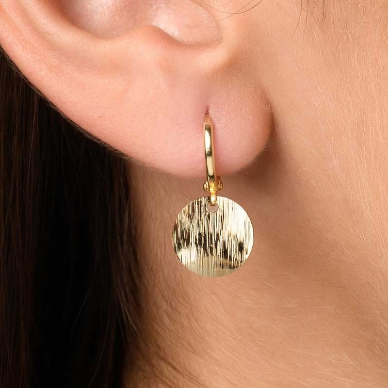 Textured Disc Charm Hoop Earrings