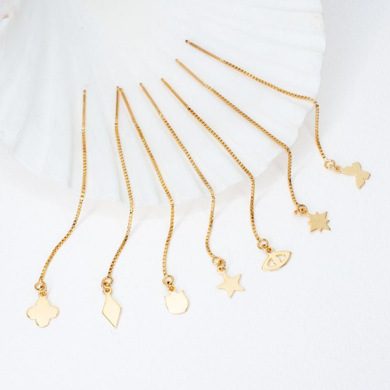 Dangle threader earrings with delicate chain and charm