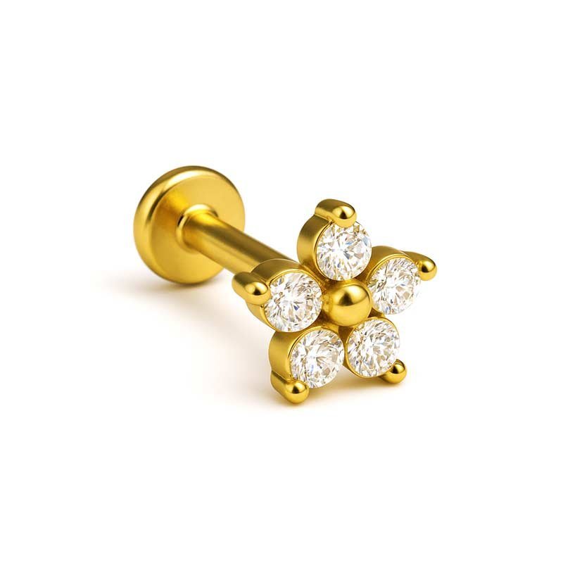 Sleek gold labret flat back piercing for sensitive ears