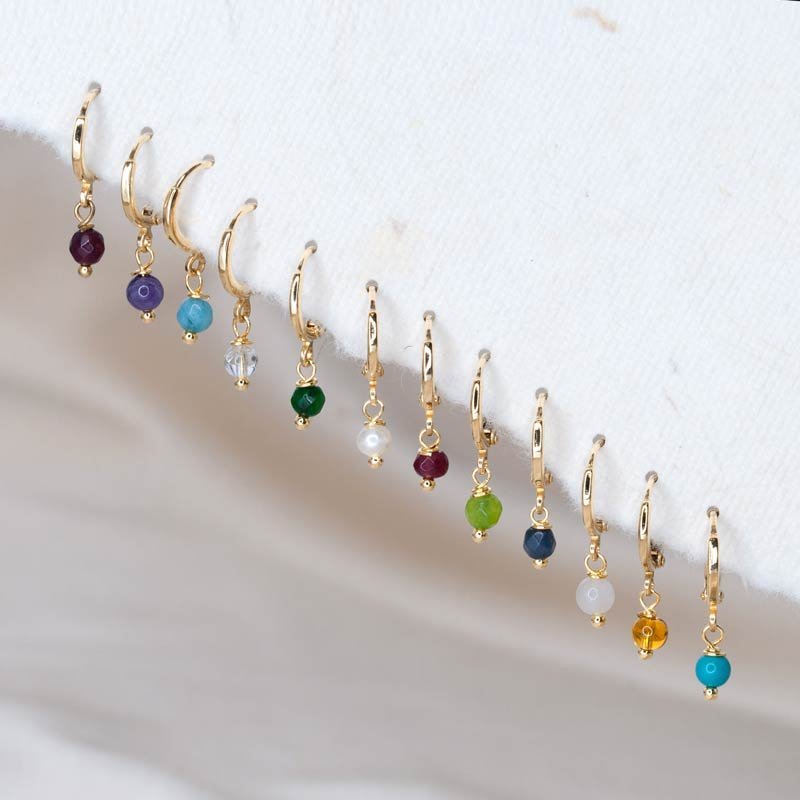 Gold Birthstone Hoop Earrings