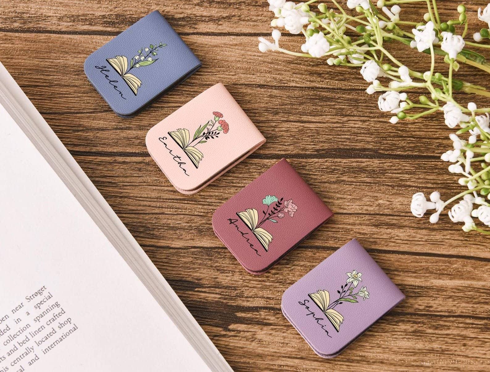 Personalized birth flower name bookmark