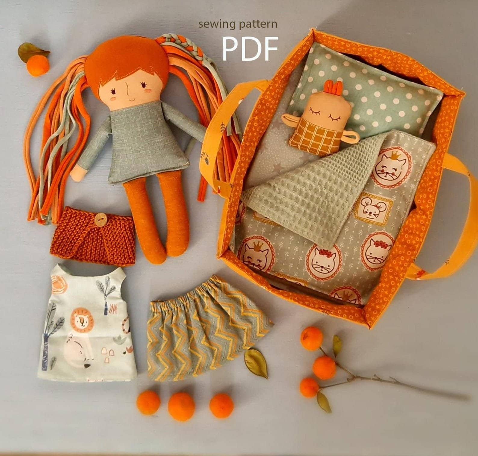 Handmade rag doll sewing pattern with removable clothes – fabric doll designed to support fine motor skills, sensory play, and imaginative storytelling for children