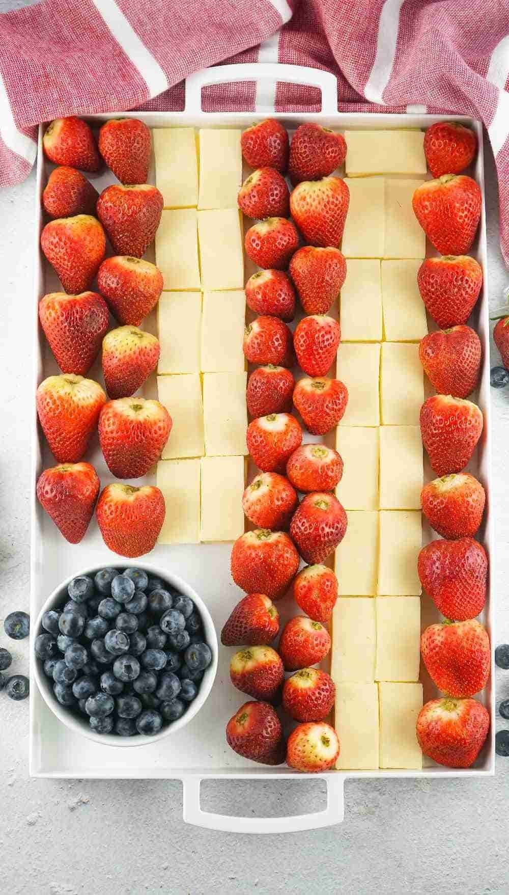 Patriotic red white blue charcuterie board