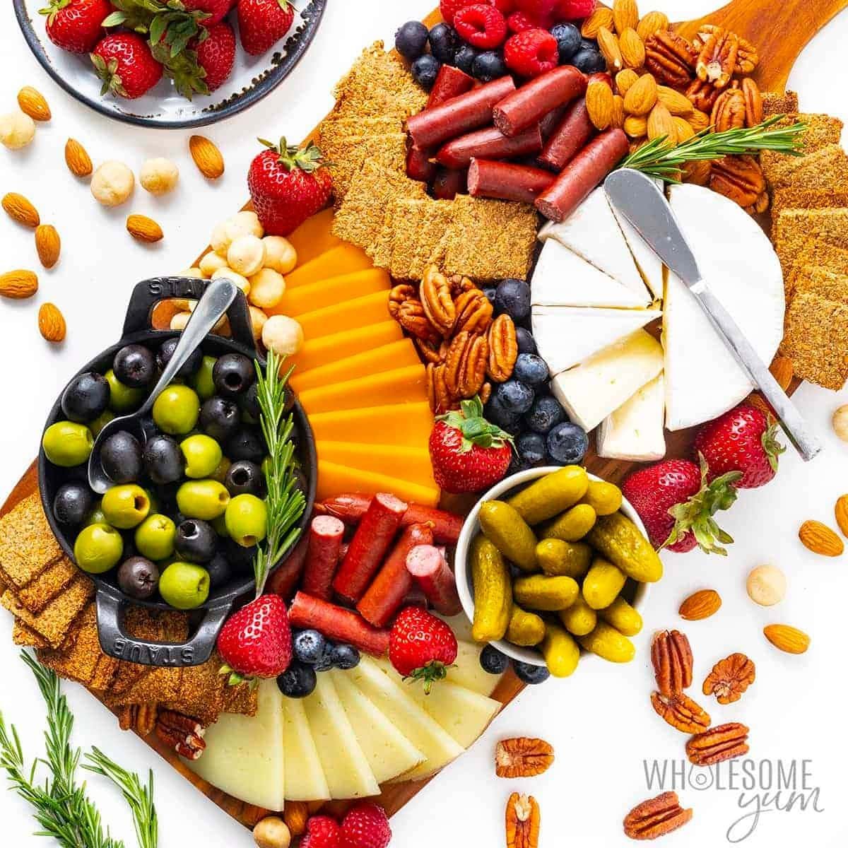 Low carb keto charcuterie board with meats, cheeses and veggies