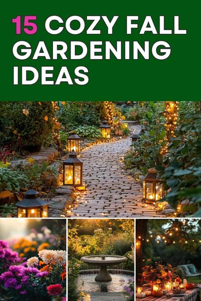 15 cozy fall gardening ideas with outdoor lanterns, flowers, and warm autumn garden decor inspiration