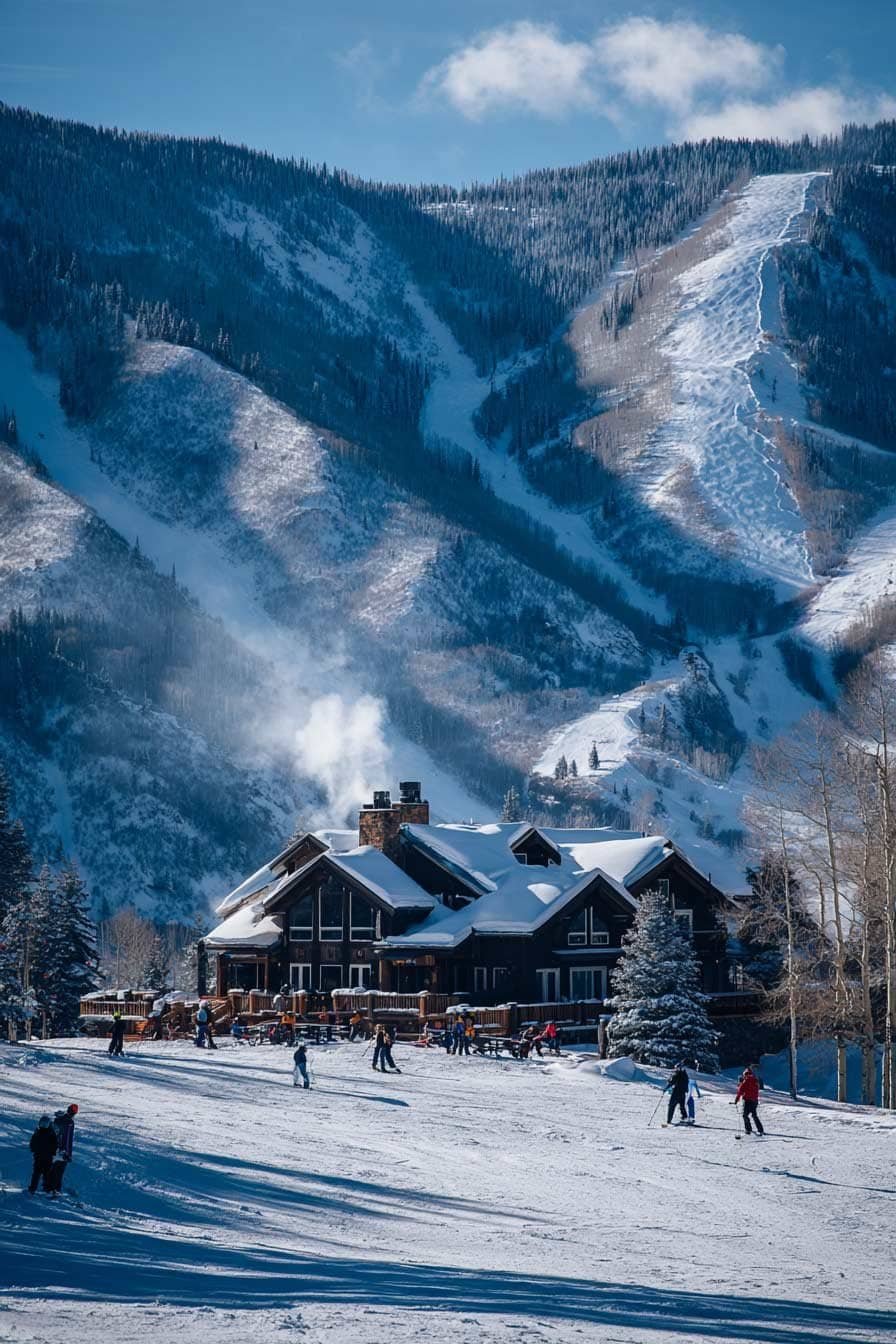 Aspen Colorado ski resort with snow-covered mountains and skiers