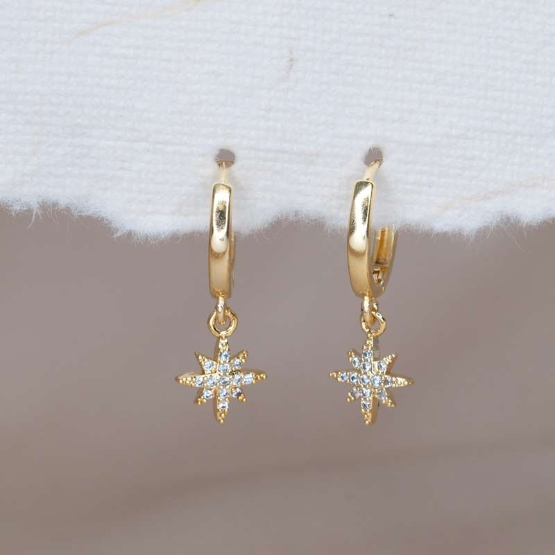 Celestial Hoop Earrings with CZ Star Charm by BenittaMoko