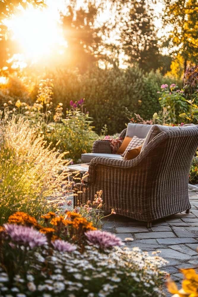 Cozy wooden garden bench under autumn tree