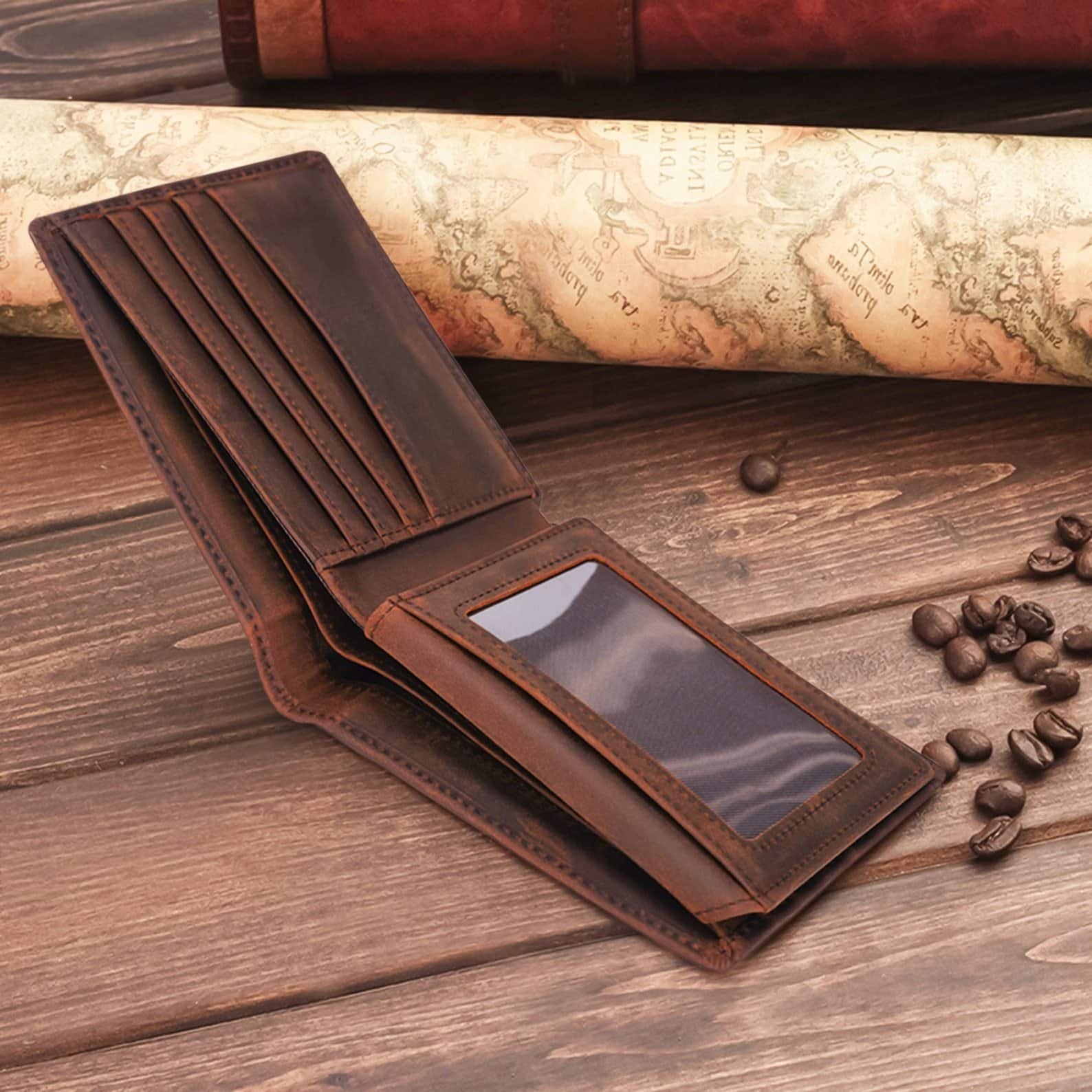 Personalized leather RFID wallet engraved with initials — perfect men’s gift