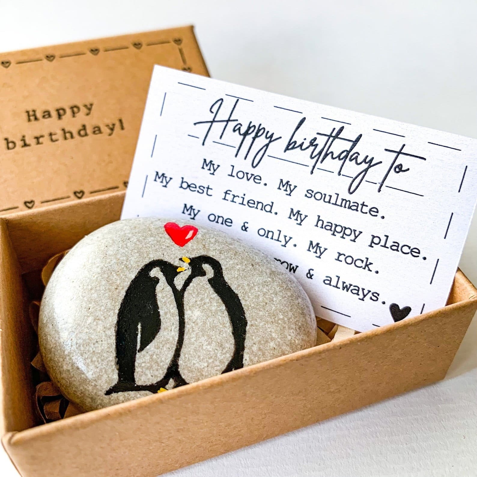 Hand-painted penguin pebble with custom name — unique birthday gift idea