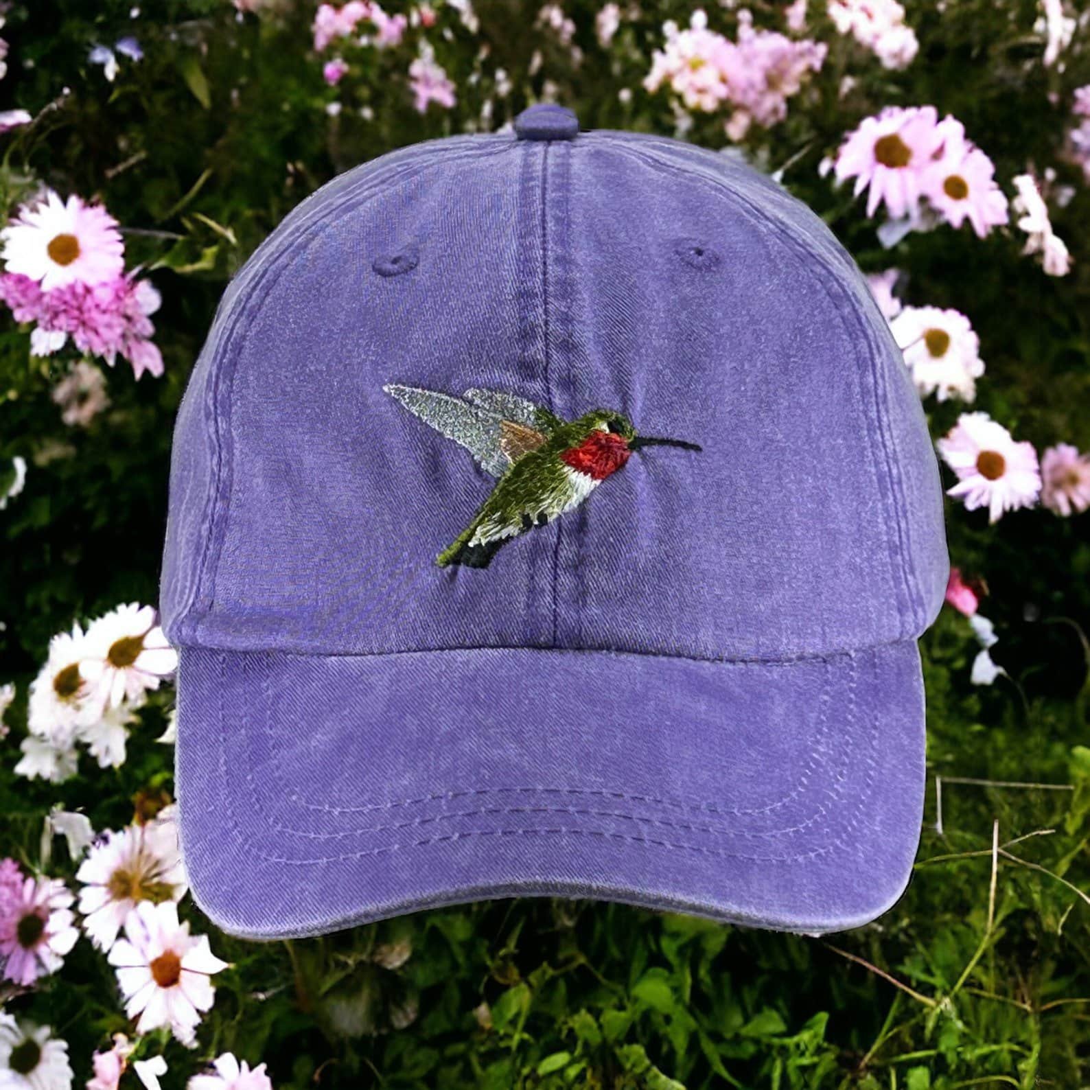 Hummingbird embroidered hat – nature lover gift idea