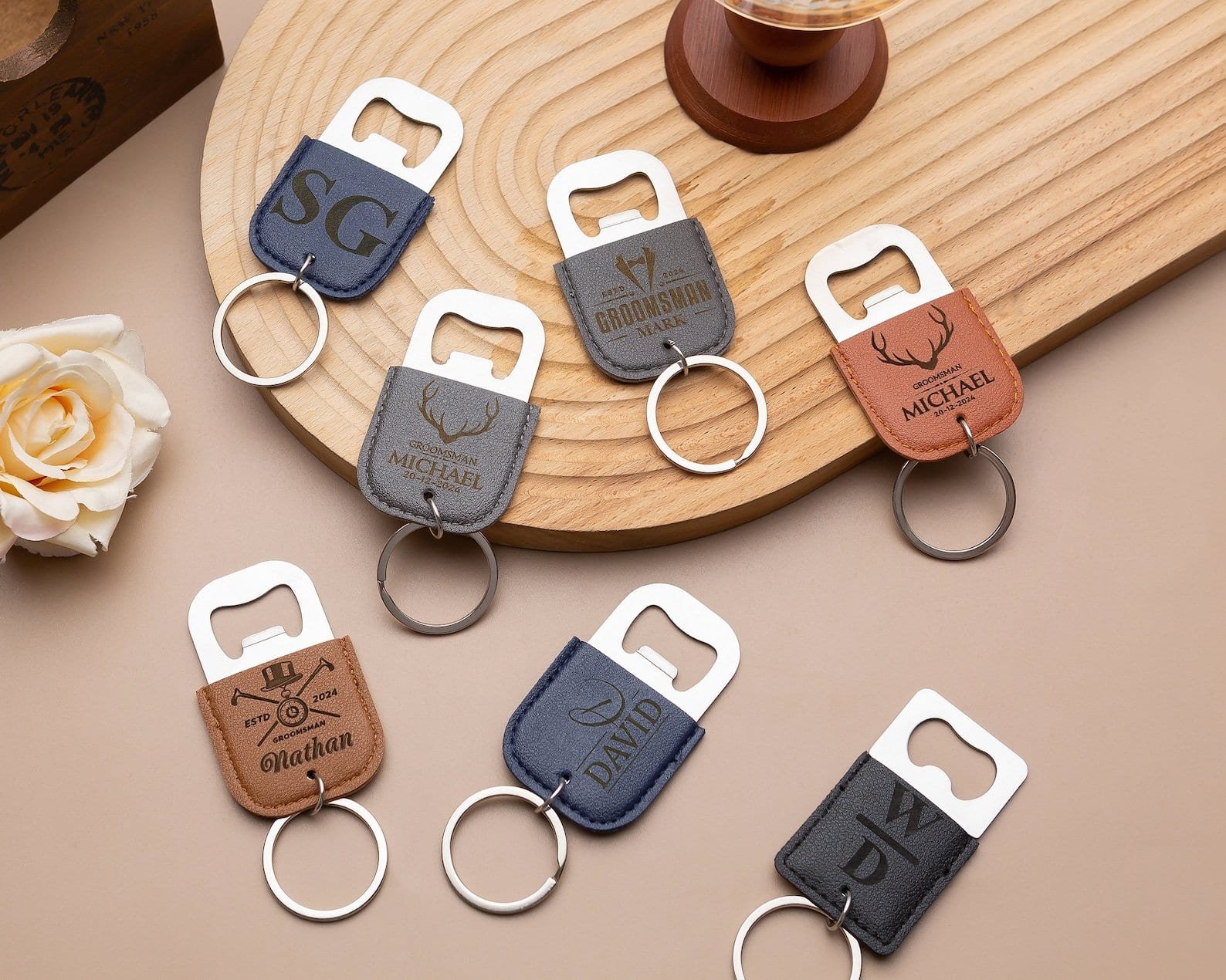 Personalized bottle opener keychain with engraved name – custom metal gift for men