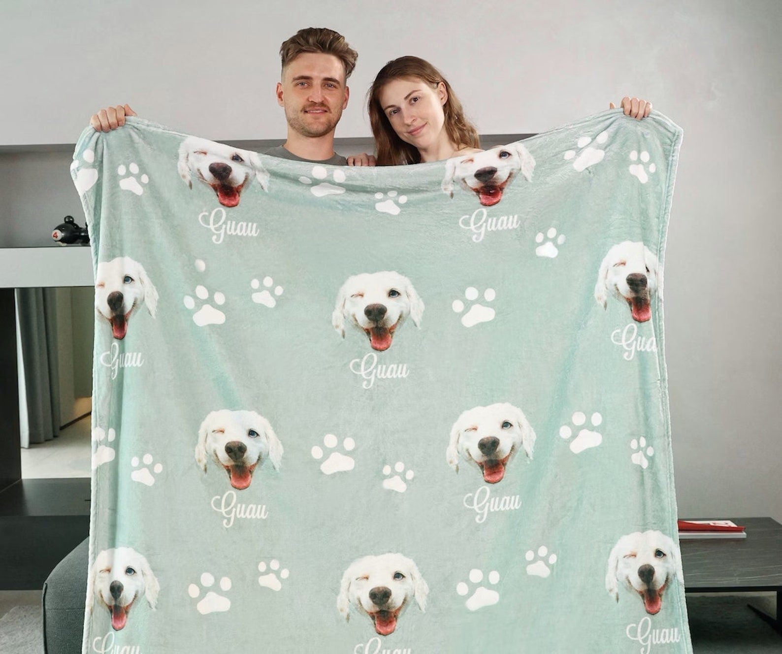 Personalized dog blanket with custom name print — soft pet throw gift