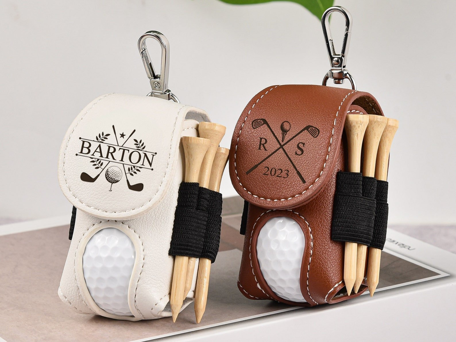 Personalized golf ball bag – leather mini golf accessory gift
