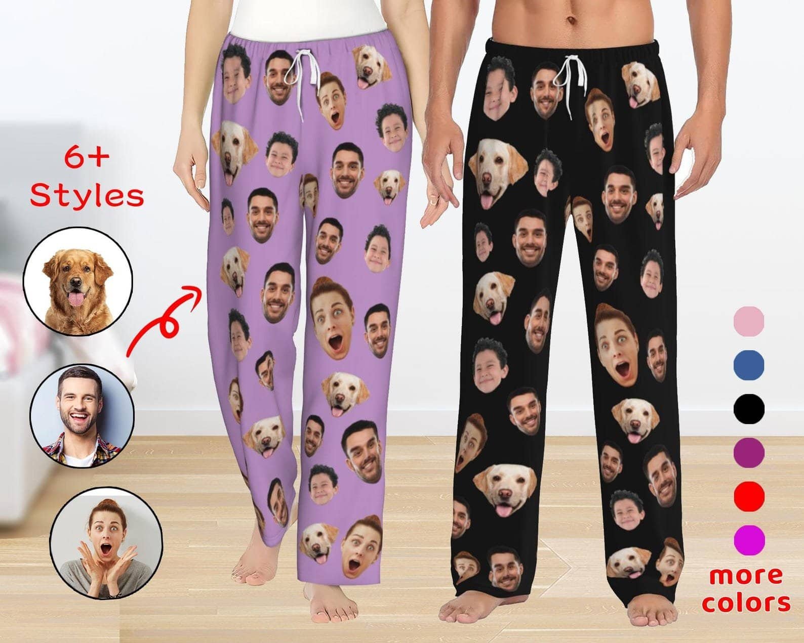 Custom face pajama pants with personalized photo print, a fun and meaningful Valentine’s Day gift