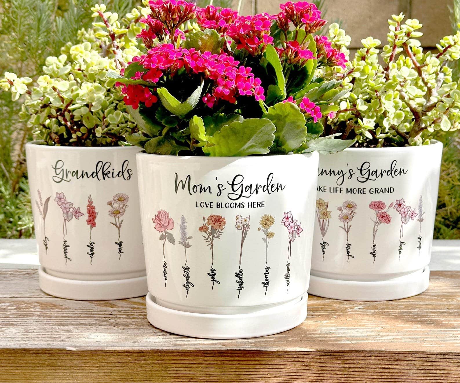 Grandma’s Garden personalized flower pot with birth month flowers and family names