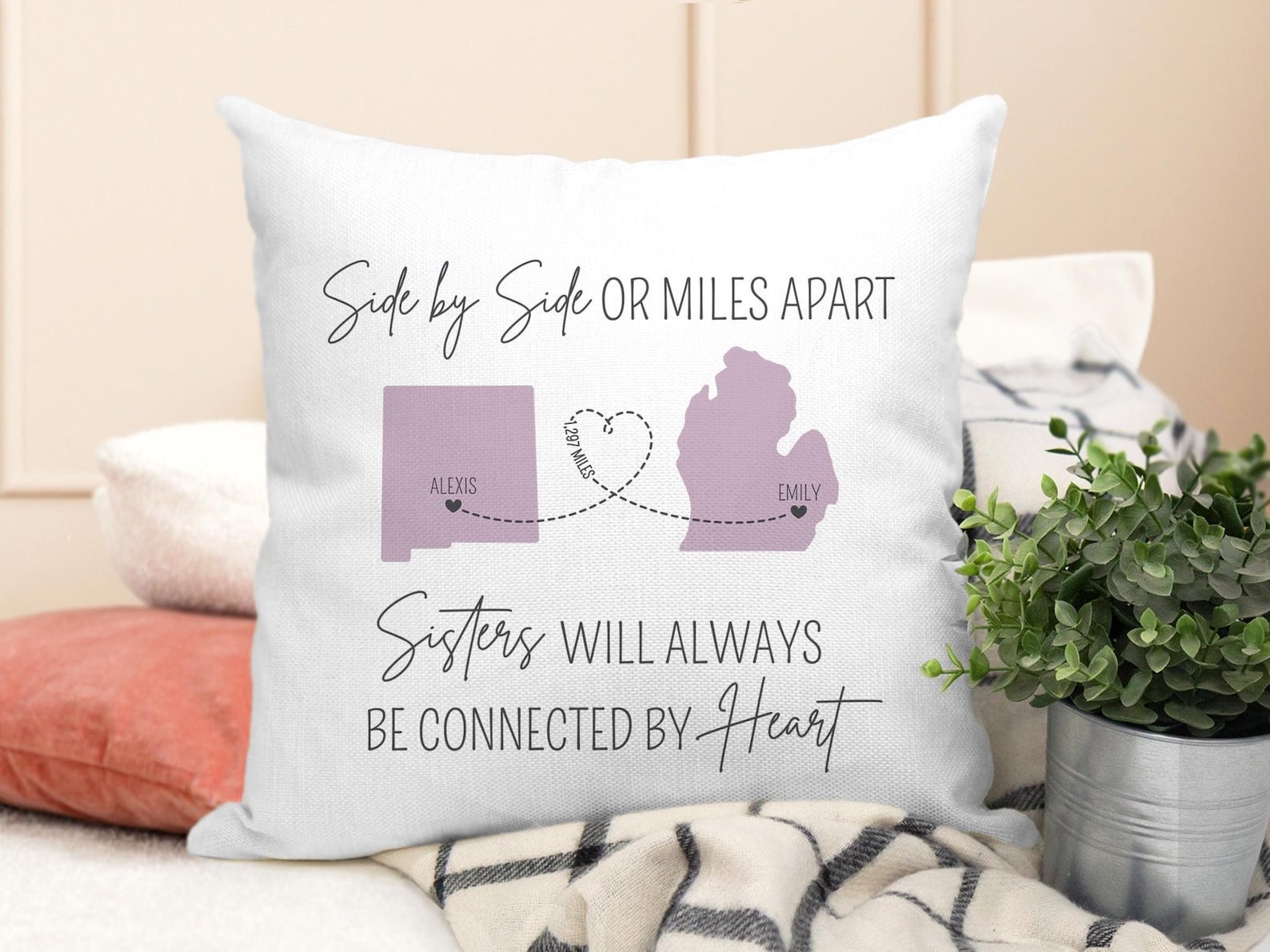 Sister long-distance pillow custom gift for sister two-state design