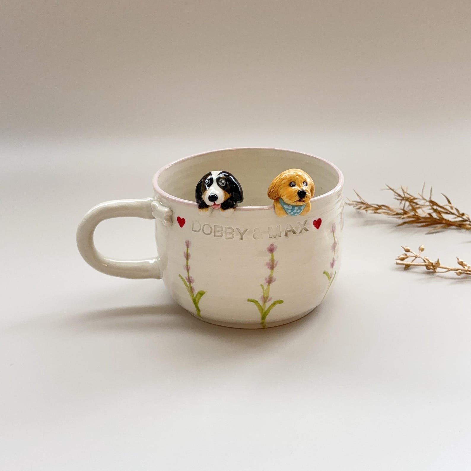 Personalized pet mug with custom illustrated portrait — thoughtful gift for dog and cat lovers