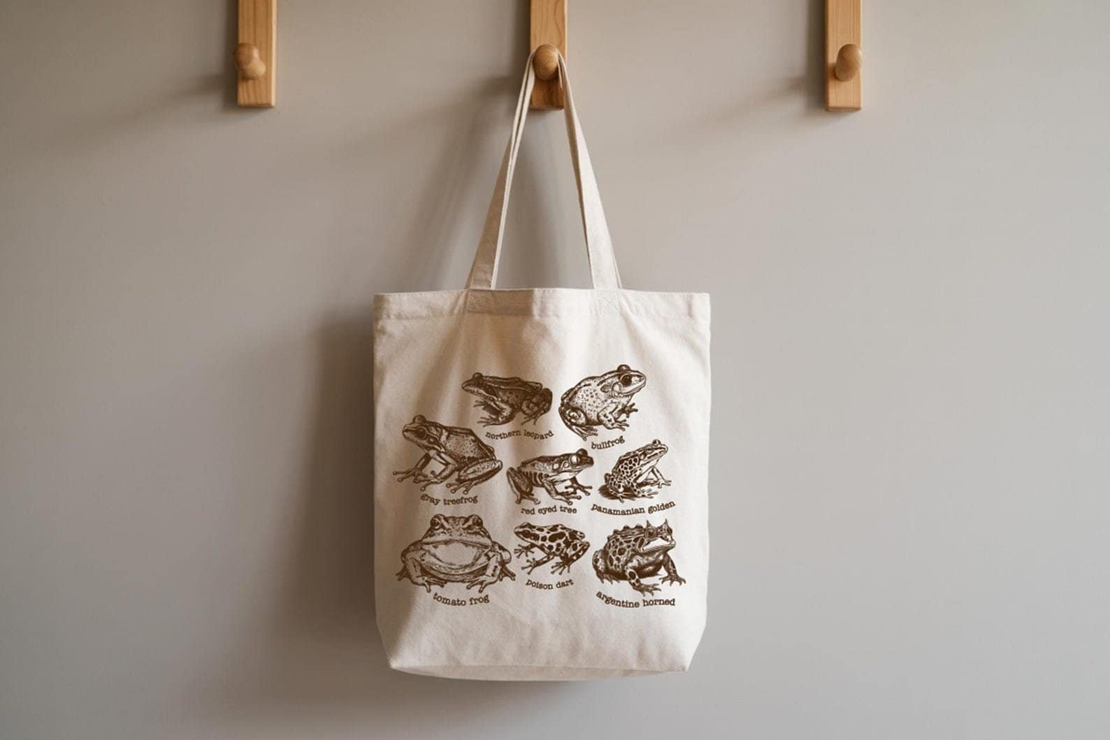 Vintage frog tote bag – canvas bag with frog illustration nature gift