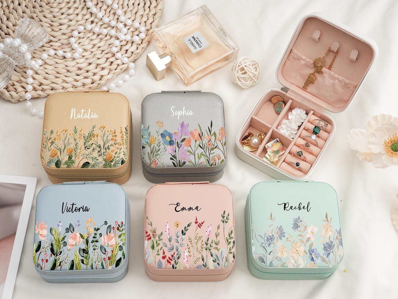 Personalized floral leather travel tag with engraved name — elegant handmade gift for travelers