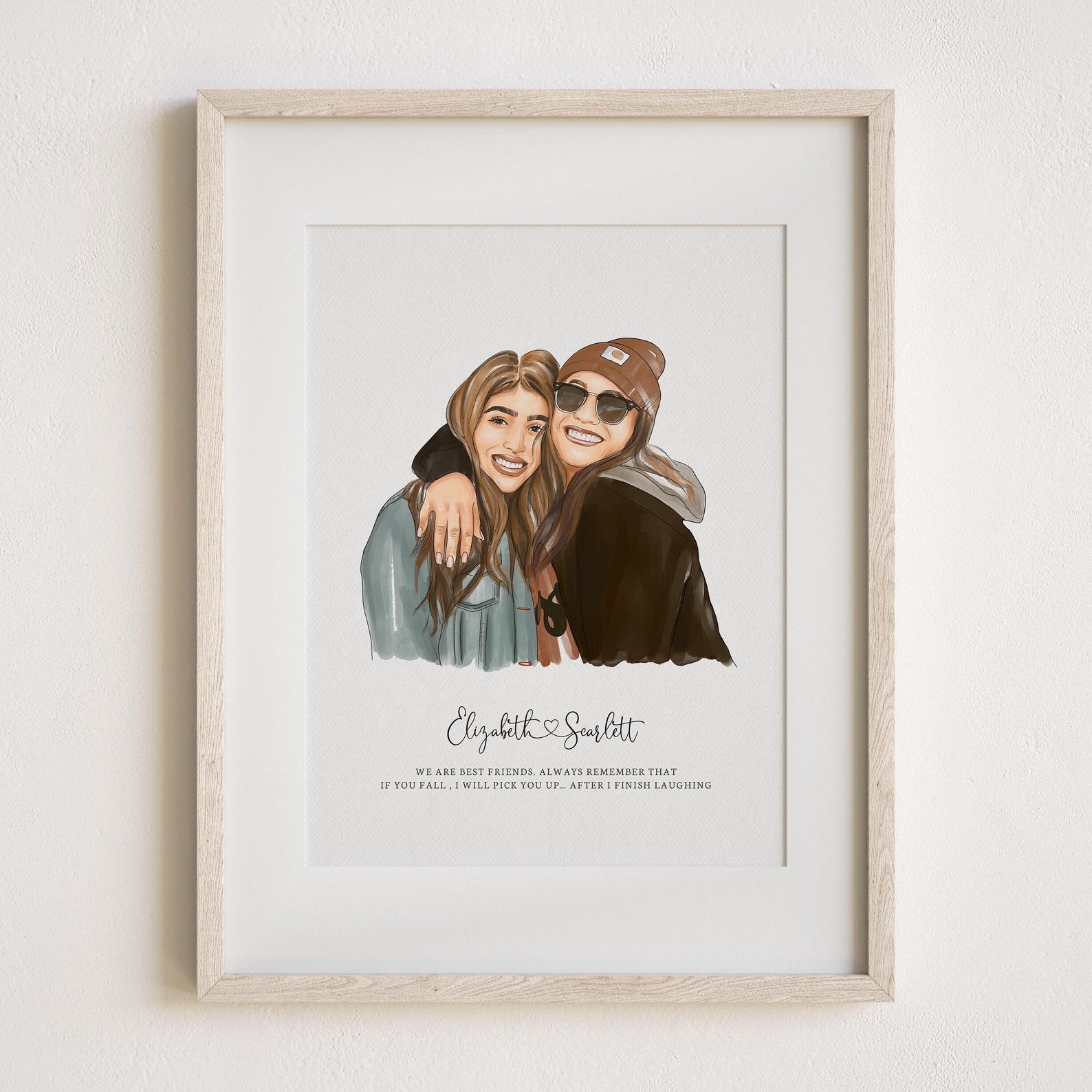 Custom illustrated portrait for best friends — personalized art gift