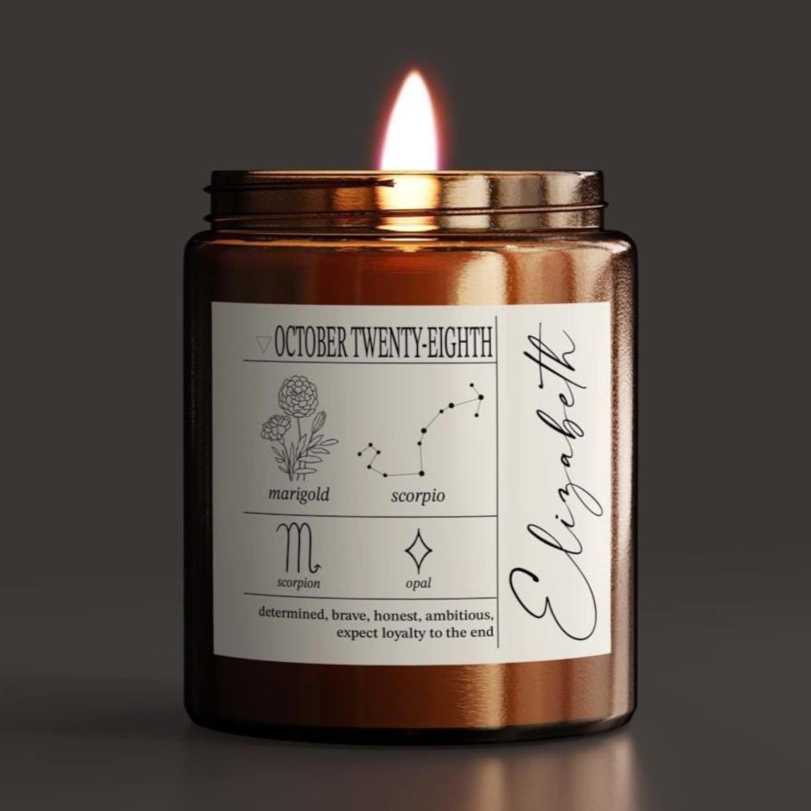 Custom birthdate candle with zodiac design — personalized gift for her