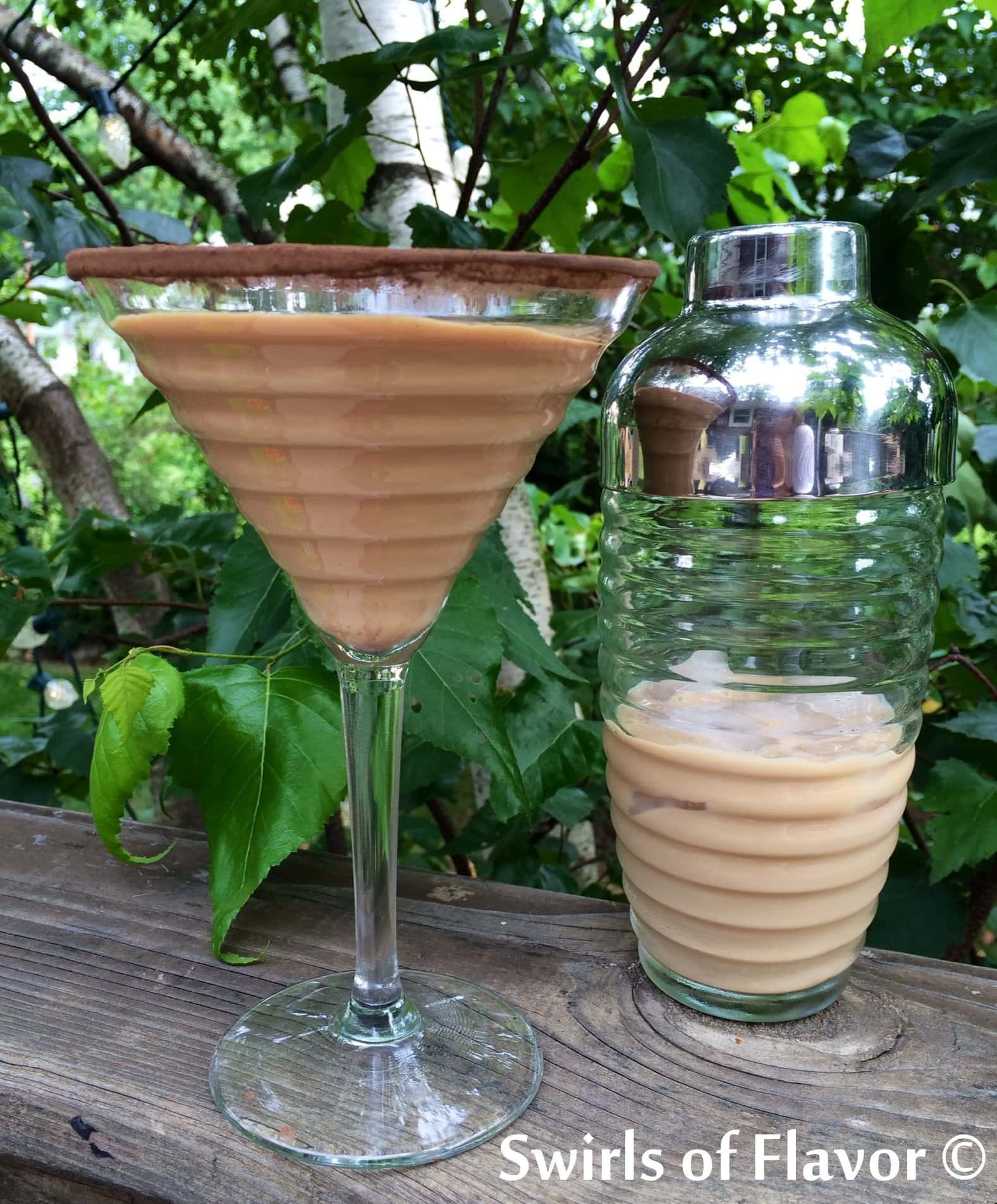 Chocolate martini with cocoa powder rim — dessert cocktail idea