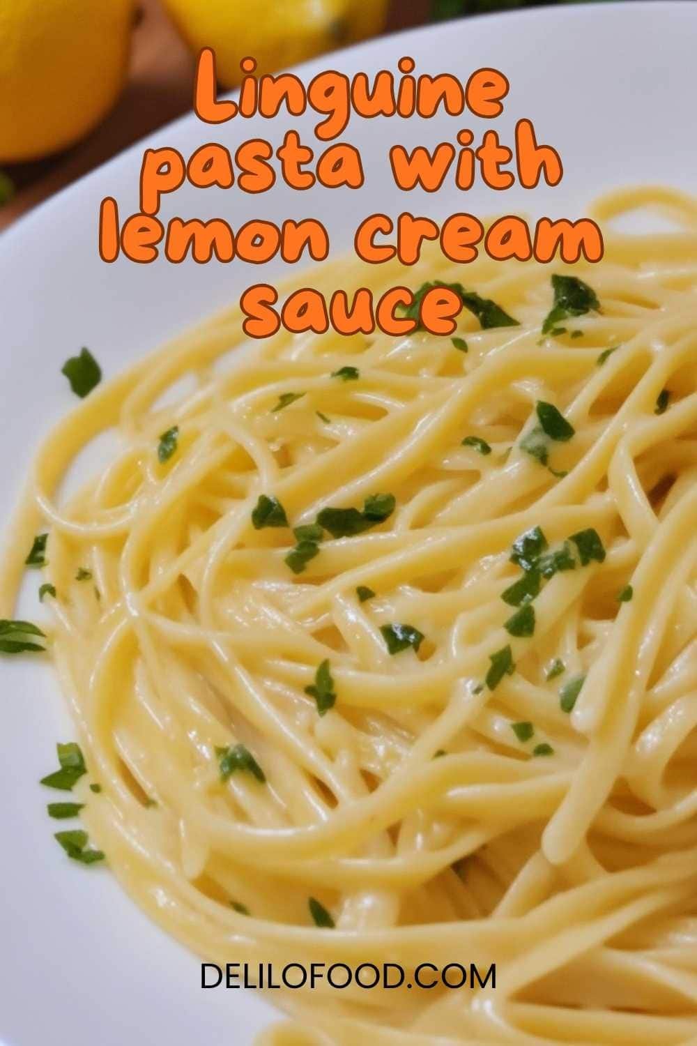 Linguine pasta with lemon cream sauce. Assorted pasta shapes and sauces showing which pasta goes with which sauce