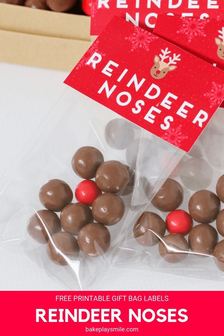 Reindeer Noses Christmas treat bags with printable labels