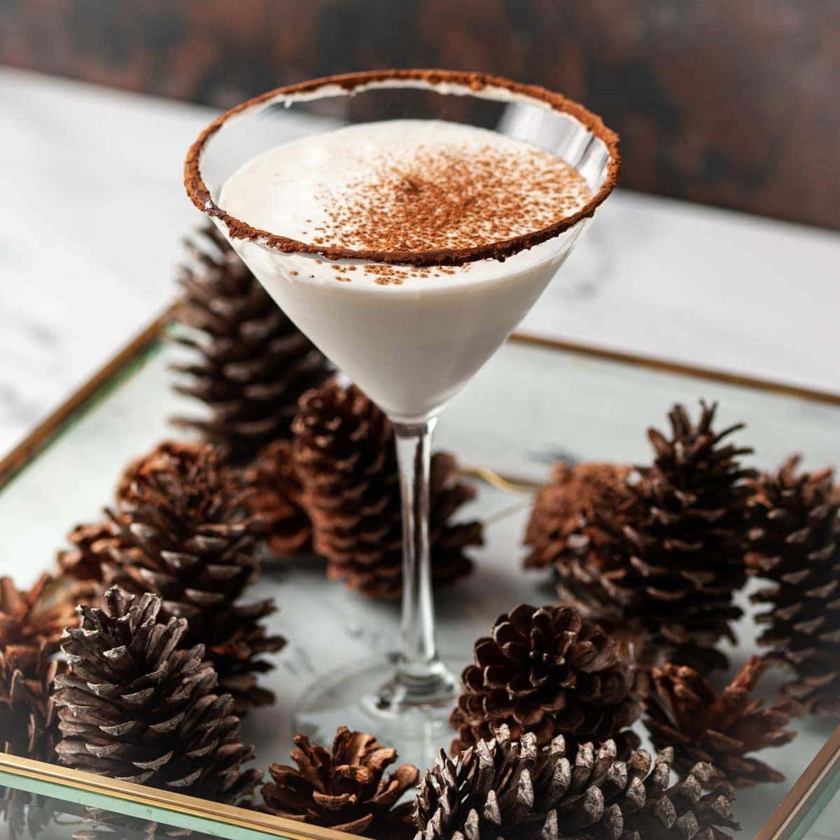 White chocolate martini in elegant glass — creamy holiday cocktail